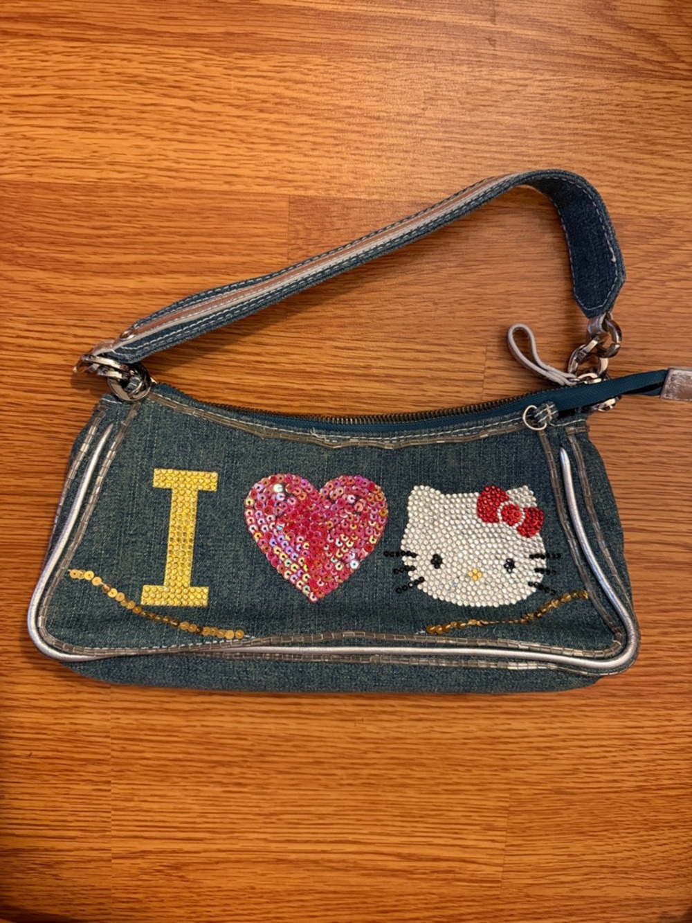 Sequin 'I ♥ Hello Kitty' Denim Purse